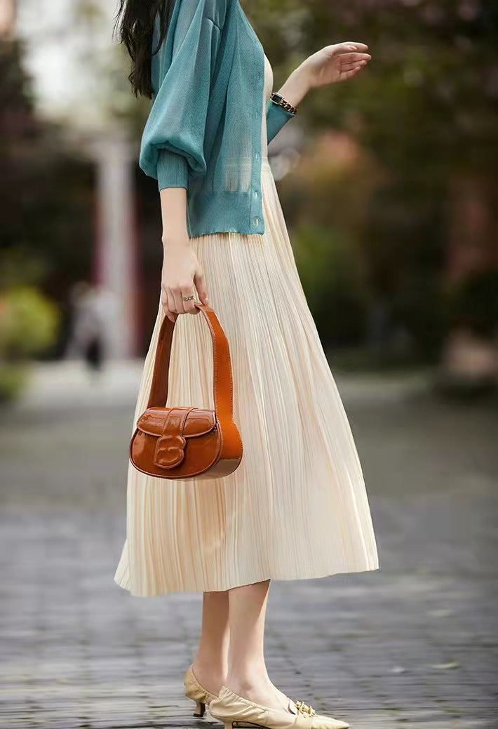 Spring And Summer New Exquisite Artistic Pleated Fairy Pleated Skirt - Beige / S