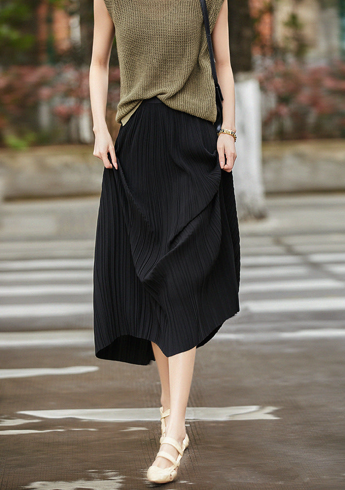 Spring And Summer New Exquisite Artistic Pleated Fairy Pleated Skirt - Black / S