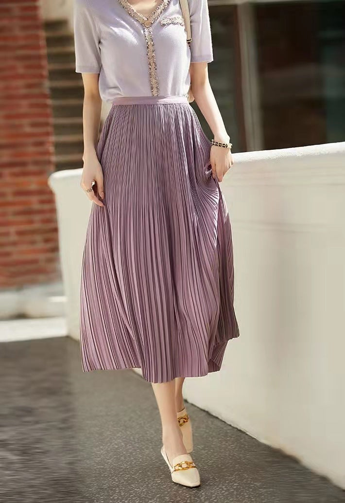Spring And Summer New Exquisite Artistic Pleated Fairy Pleated Skirt - Light Purple / S