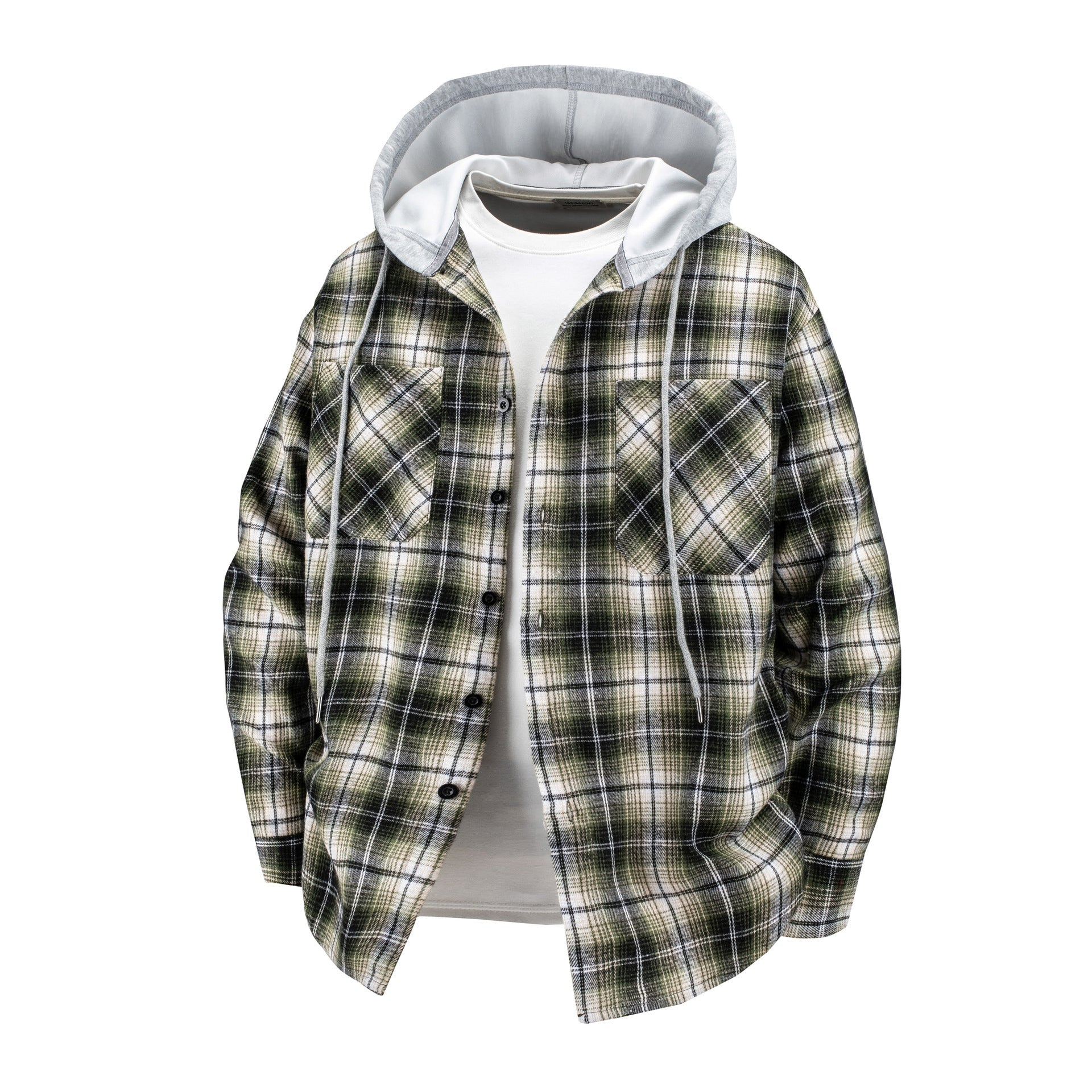 Hooded Men’s And Women’s Same Plaid Shirt Spring And Autumn - Army Green Plaid / M