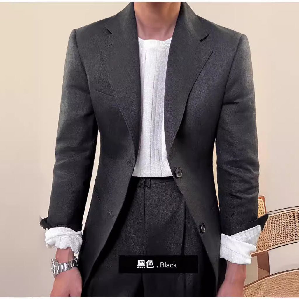 Spring Pure Linen Suit Suit Men’s Solid Color