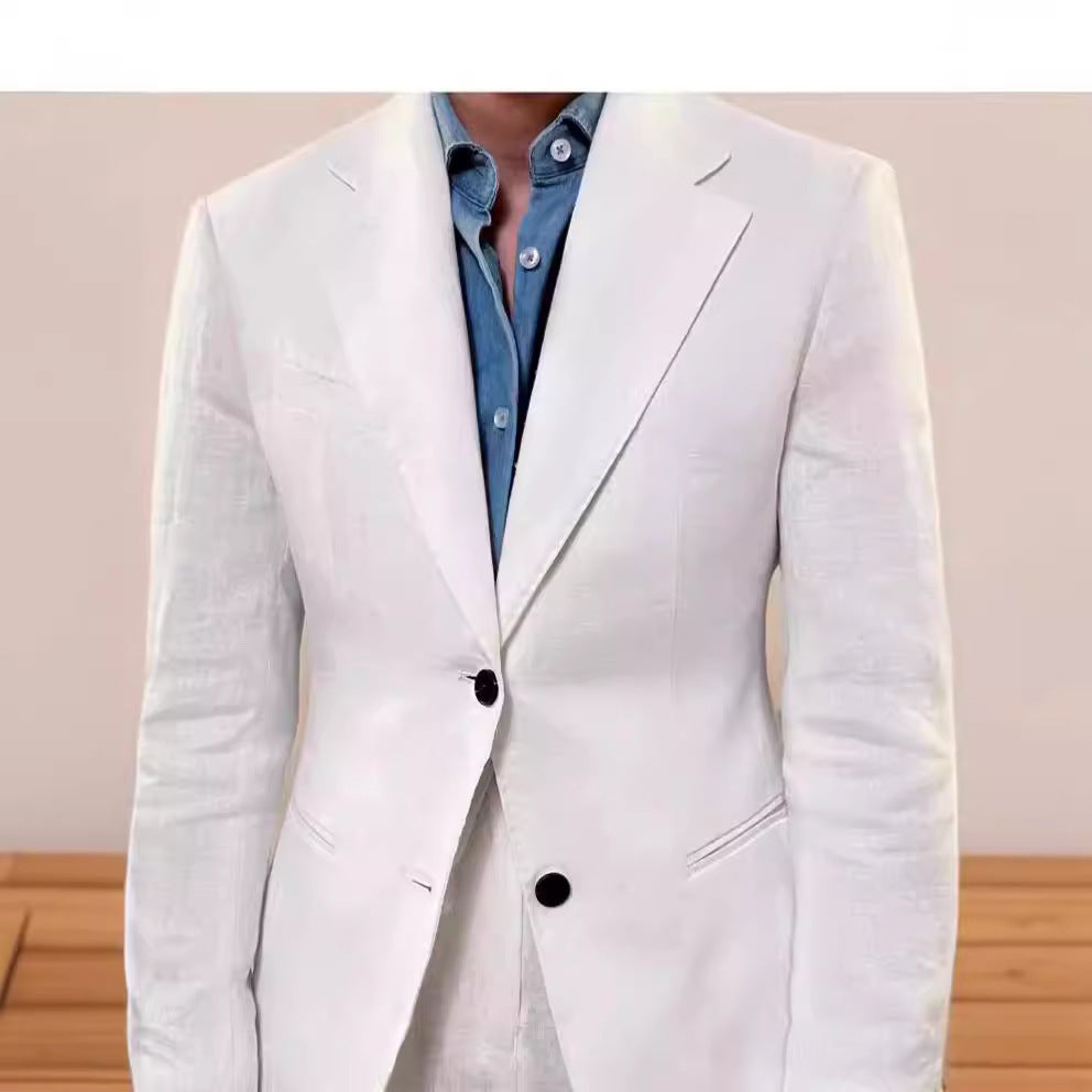 Spring Pure Linen Suit Suit Men’s Solid Color