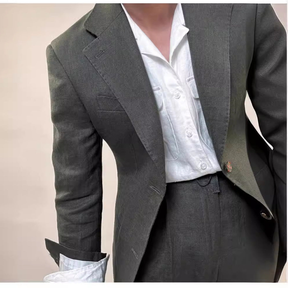 Spring Pure Linen Suit Suit Men’s Solid Color