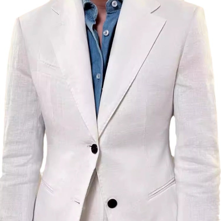 Spring Pure Linen Suit Suit Men’s Solid Color
