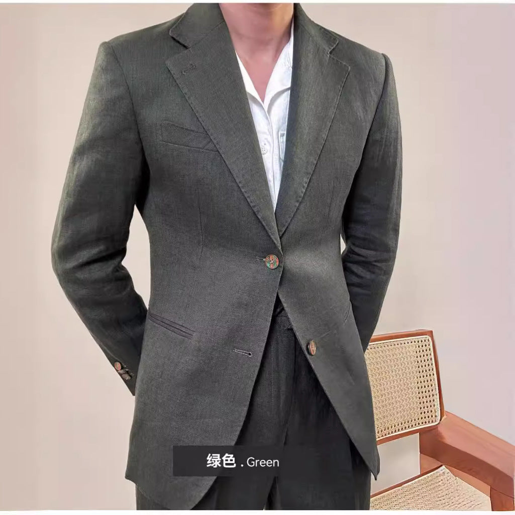 Spring Pure Linen Suit Suit Men’s Solid Color