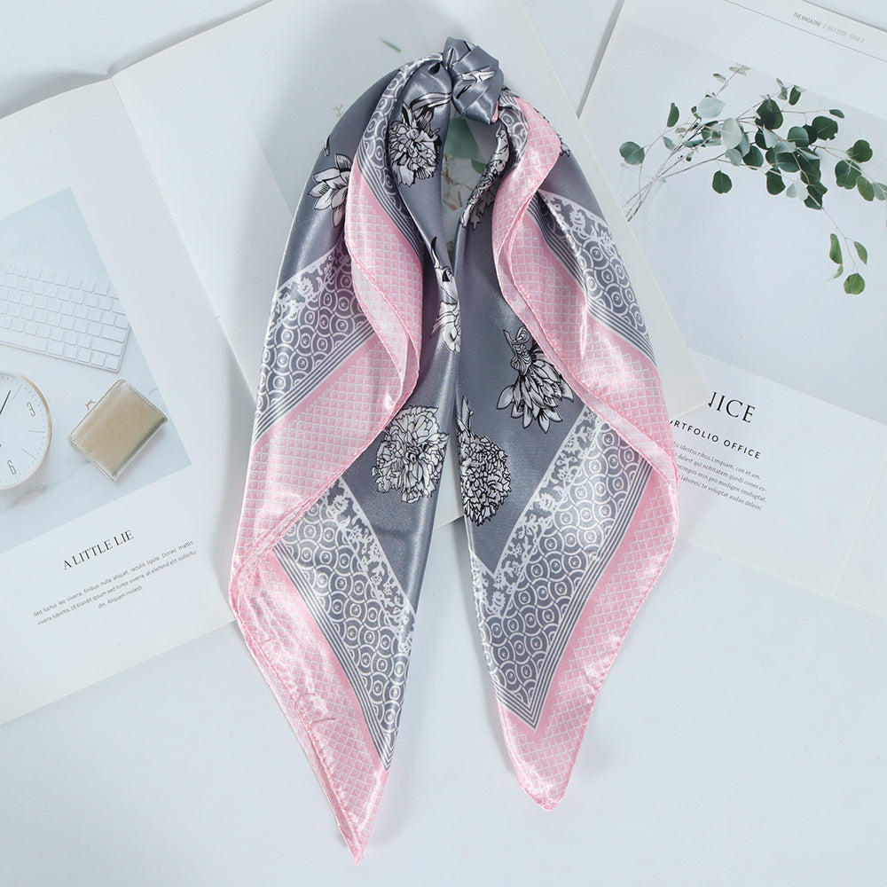 Square Towel Satin Business Work Clothes Small Scarf - Pink / 60X60cm