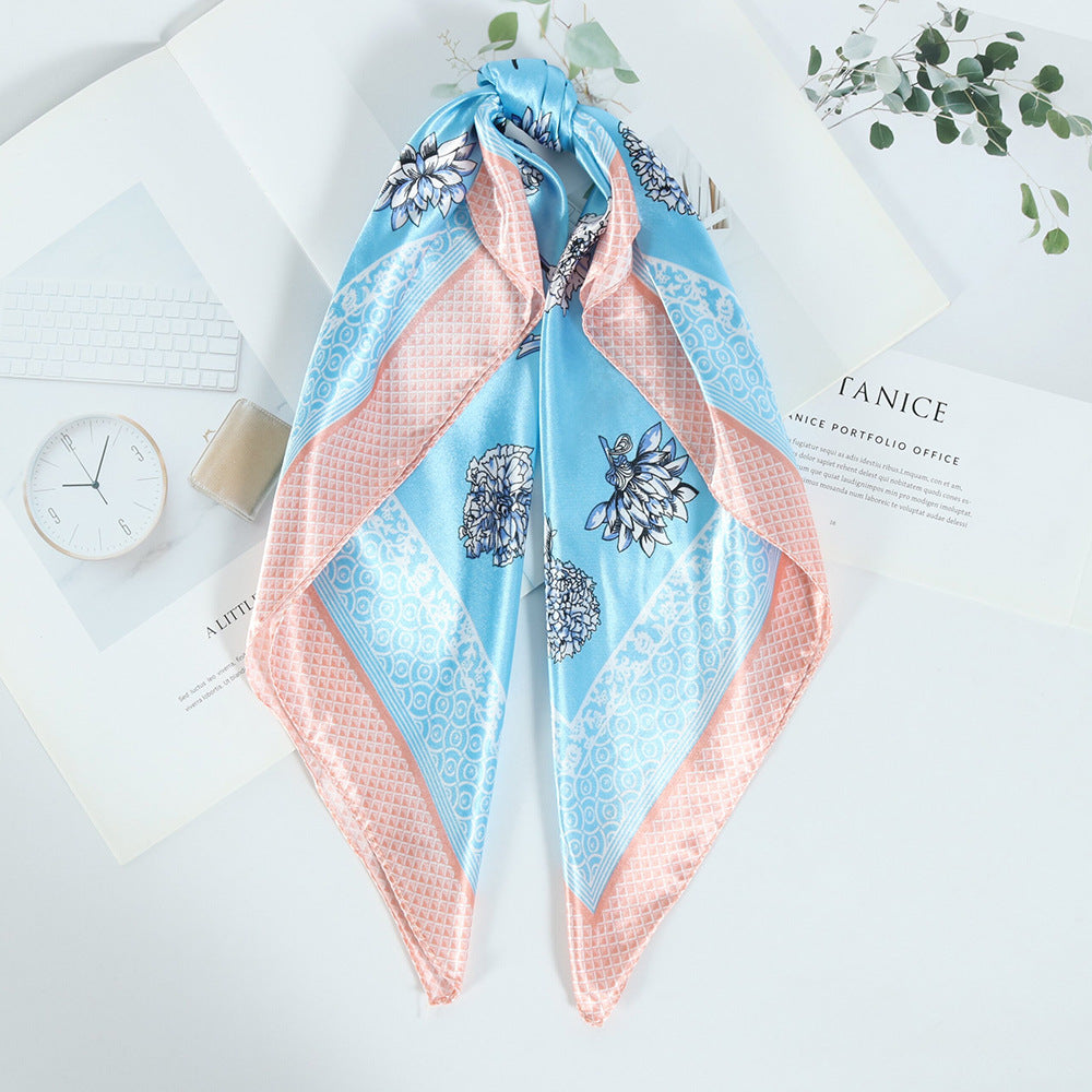 Square Towel Satin Business Work Clothes Small Scarf - Pink Blue / 60X60cm