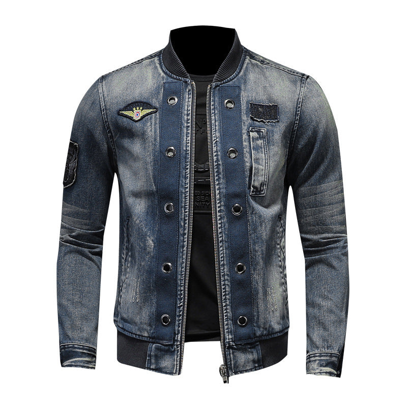 Stand-up Collar Men’s Flight Suit Denim Jacket Men’s Jacket