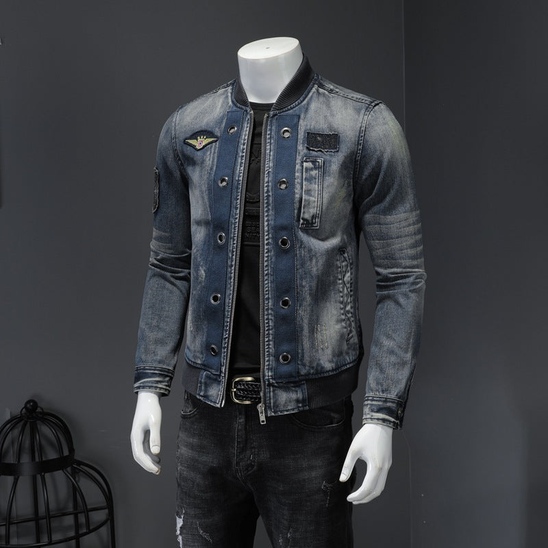 Stand-up Collar Men’s Flight Suit Denim Jacket Men’s Jacket