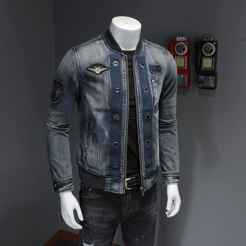 Stand-up Collar Men’s Flight Suit Denim Jacket Men’s Jacket