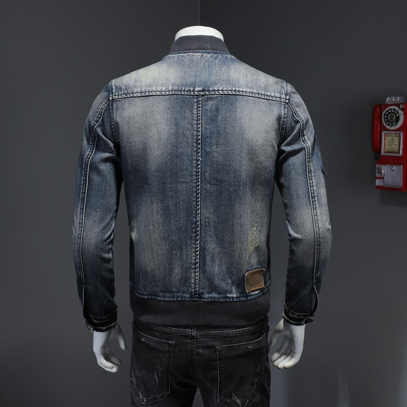 Stand-up Collar Men’s Flight Suit Denim Jacket Men’s Jacket