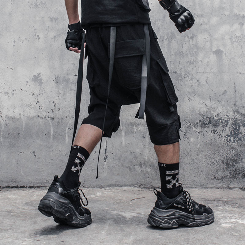 Men’s Design Function Hanging Crotch Pants With Multiple Pockets