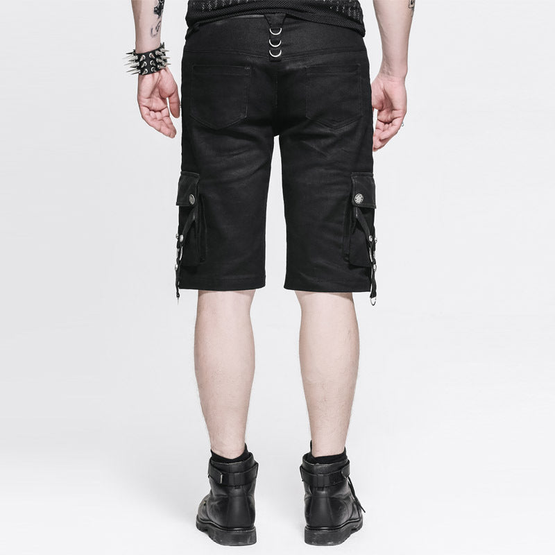 Steampunk Men’s Fifth Pants Loose Plus Size Washed Cargo Pants - Black / 4XL