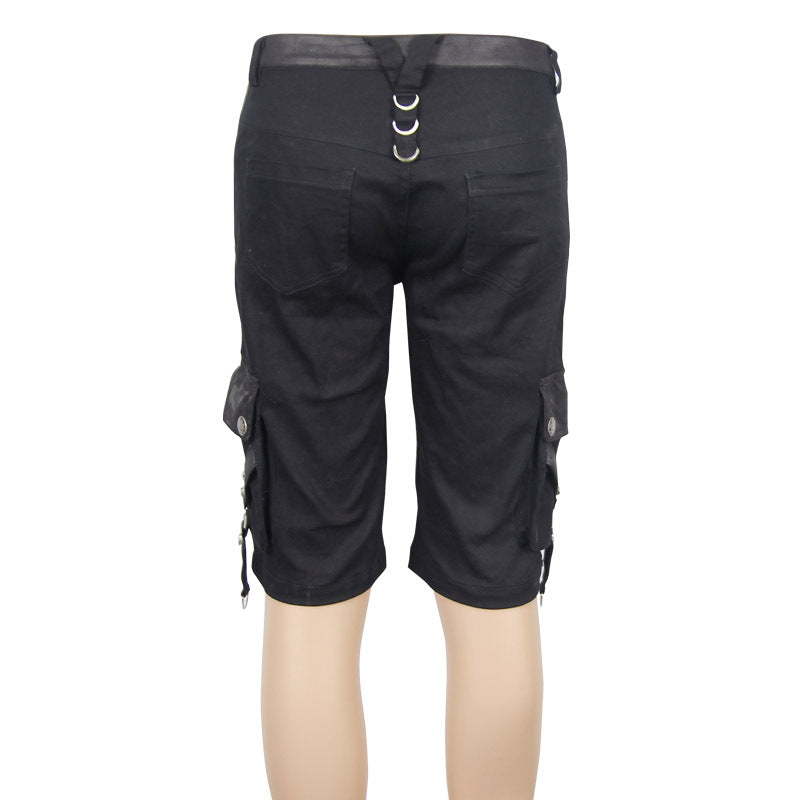 Steampunk Men’s Fifth Pants Loose Plus Size Washed Cargo Pants