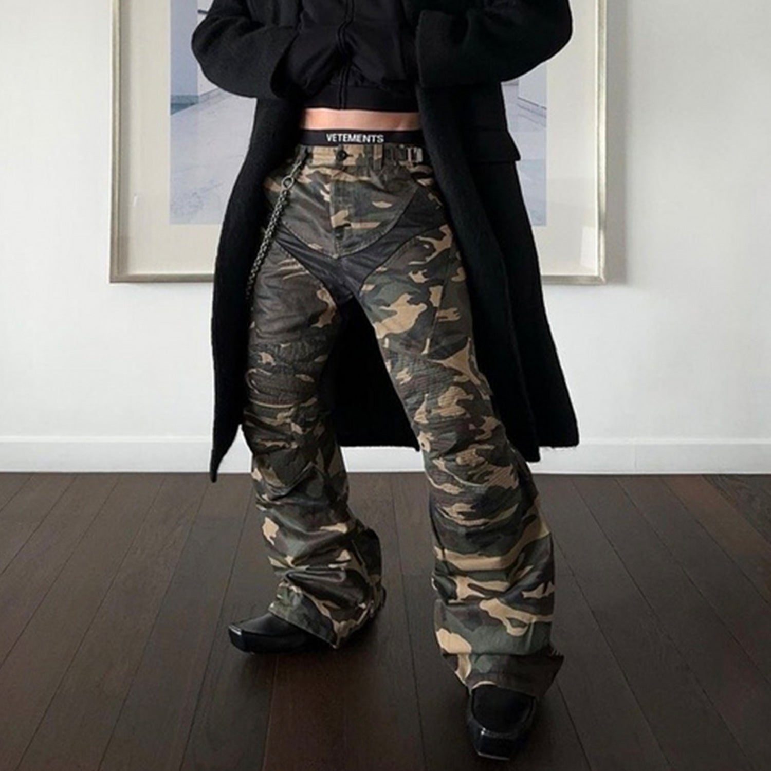 Men’s Same Stitching Design Zipper Wide Leg Pants
