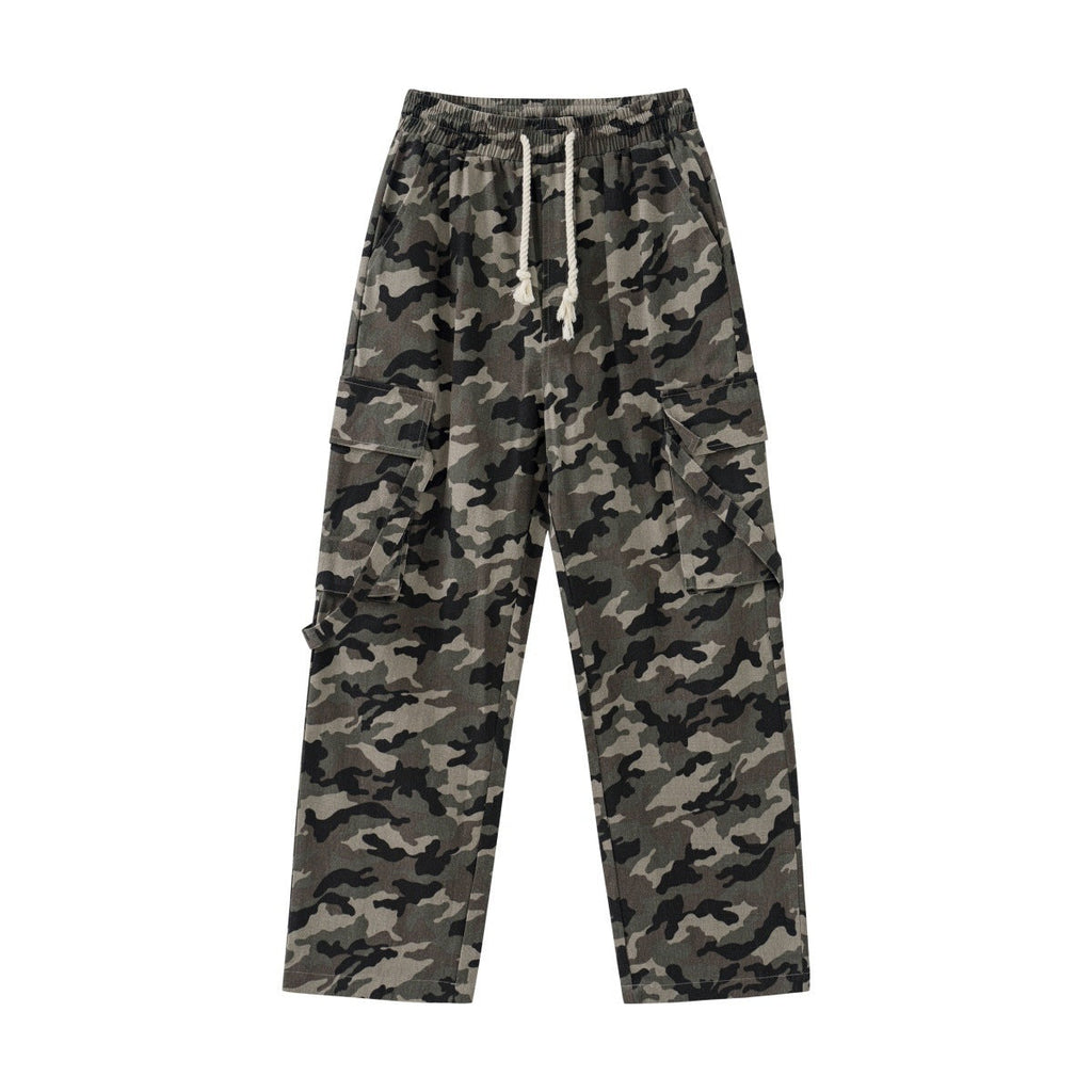 High Street Elastic Waist Camouflage Workwear Wide Leg Trousers - Camouflage / S