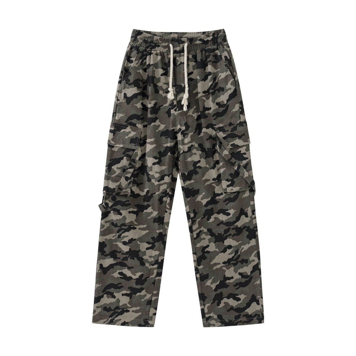 High Street Elastic Waist Camouflage Workwear Wide Leg Trousers - Camouflage / S
