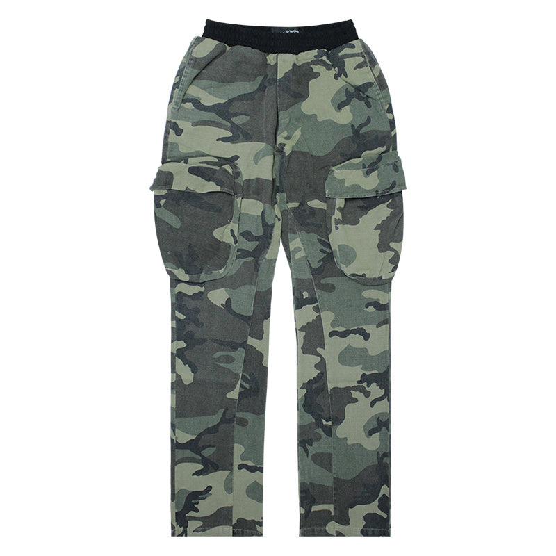 Distressed camouflage overalls