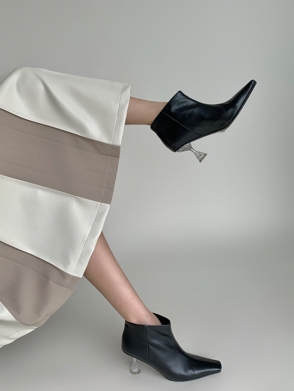 Stitching Pleated Skirt Women’s PU Leather Autumn And Winter