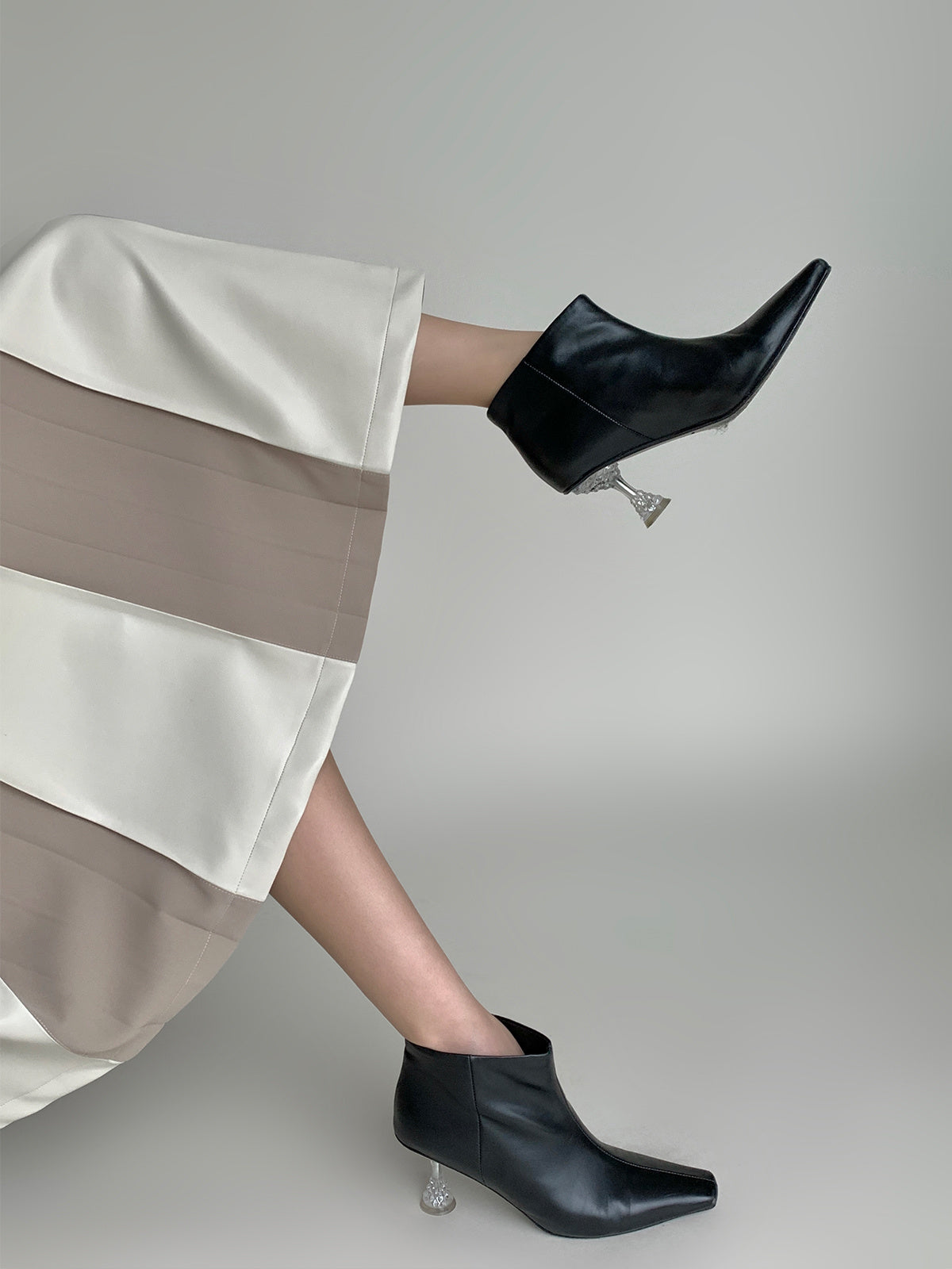 Stitching Pleated Skirt Women’s PU Leather Autumn And Winter