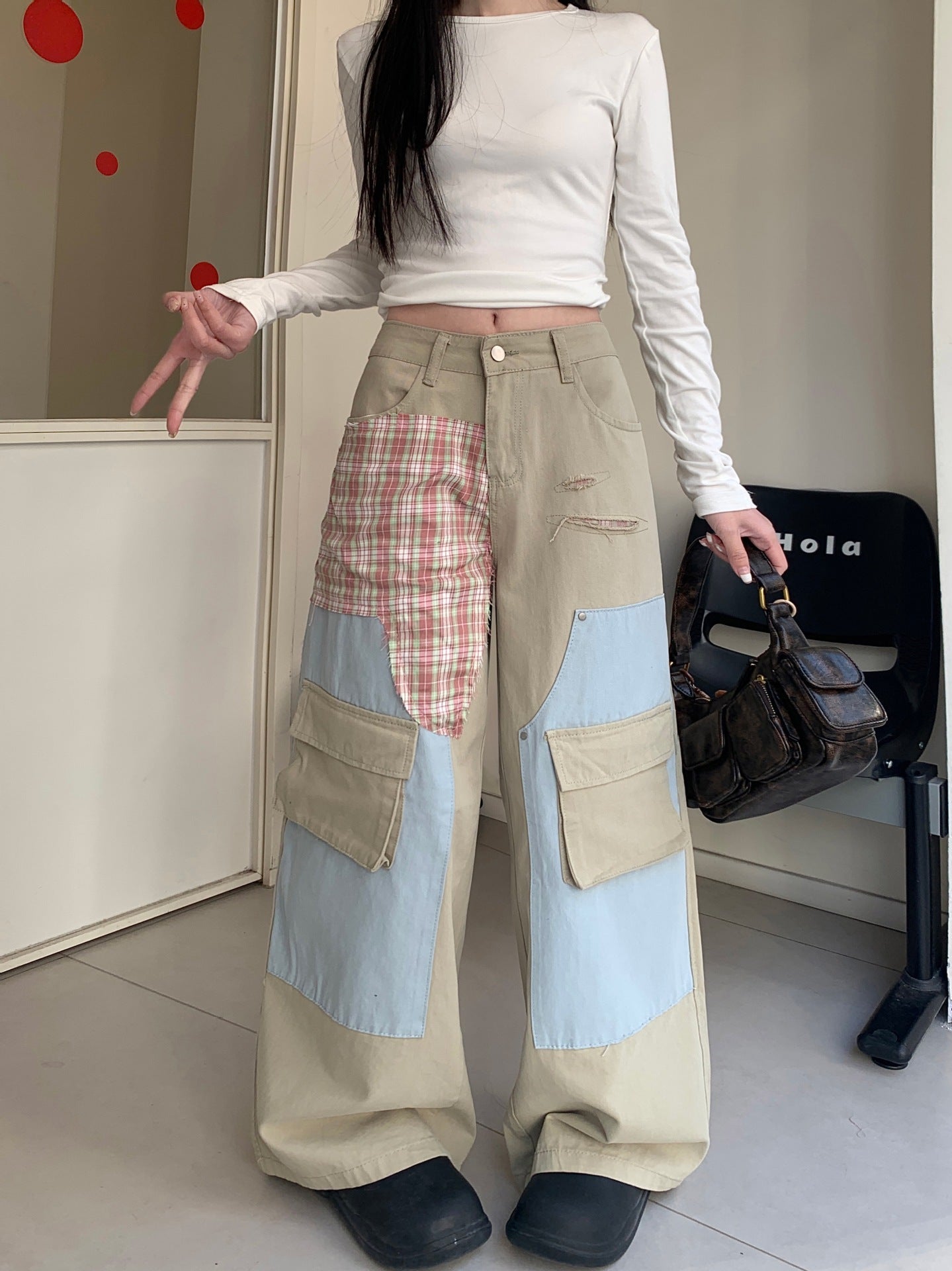 Straight Loose Wide Leg Draping Long Pants - Apricot / S