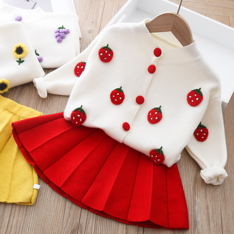 Two-piece Baby Girl Mink Wool Sweater Dress - Red / 80cm