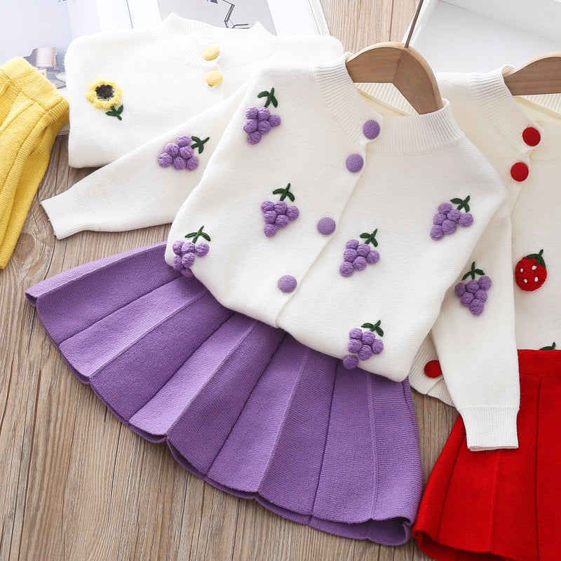 Two-piece Baby Girl Mink Wool Sweater Dress - Purple / 80cm