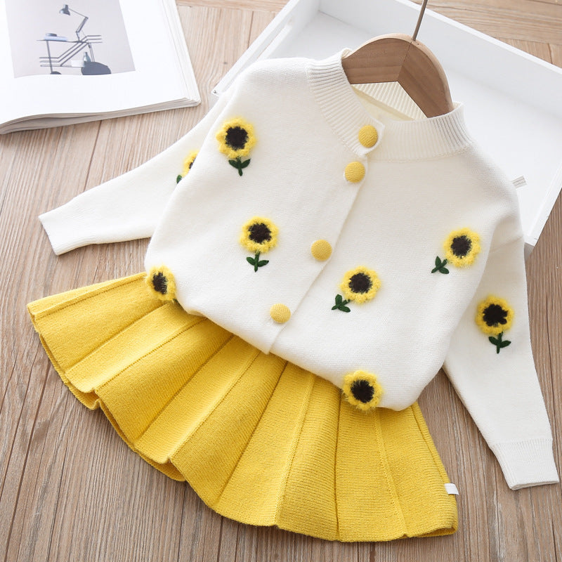 Two-piece Baby Girl Mink Wool Sweater Dress - Yellow / 80cm