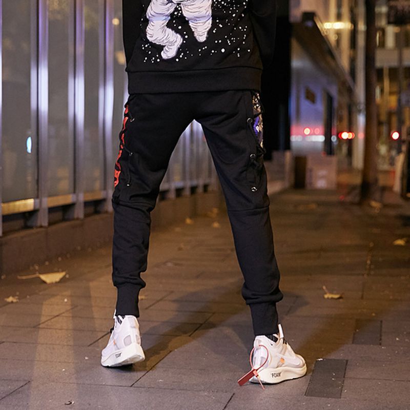 Men’s high street hip hop print wearing rope harem pants feet pants
