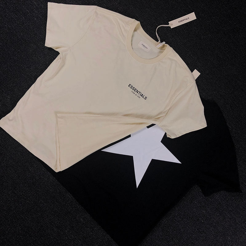 Five-pointed star double line T-shirt high street loose trend