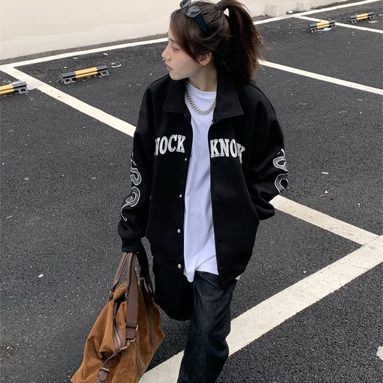 American Street Mask Letter Loose Jacket