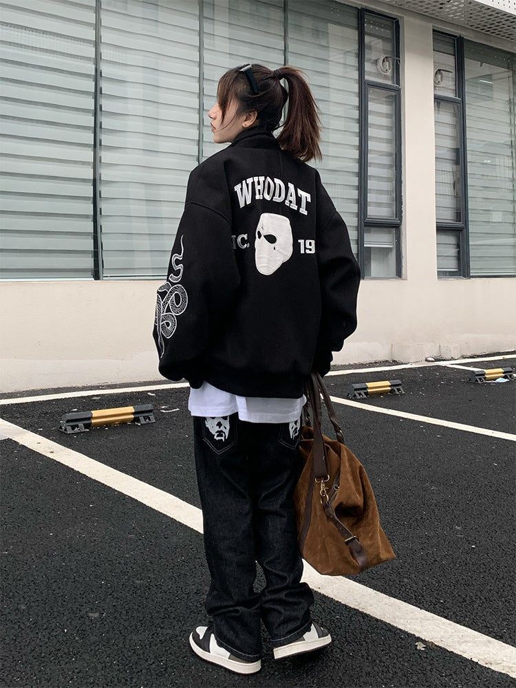 American Street Mask Letter Loose Jacket
