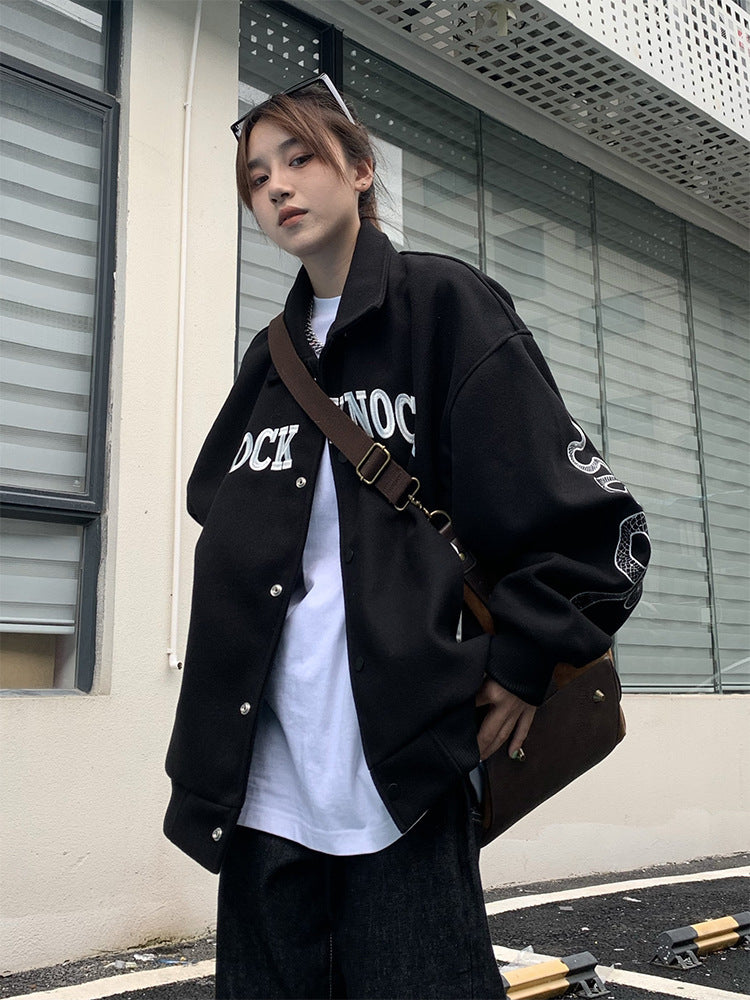 American Street Mask Letter Loose Jacket