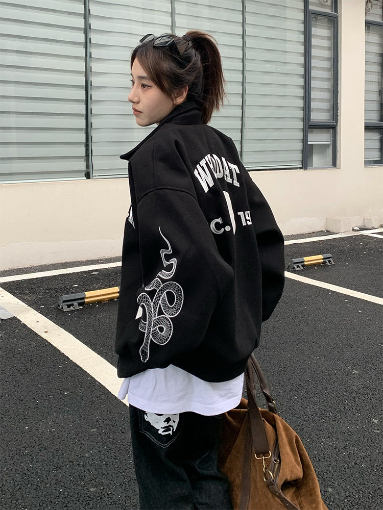 American Street Mask Letter Loose Jacket
