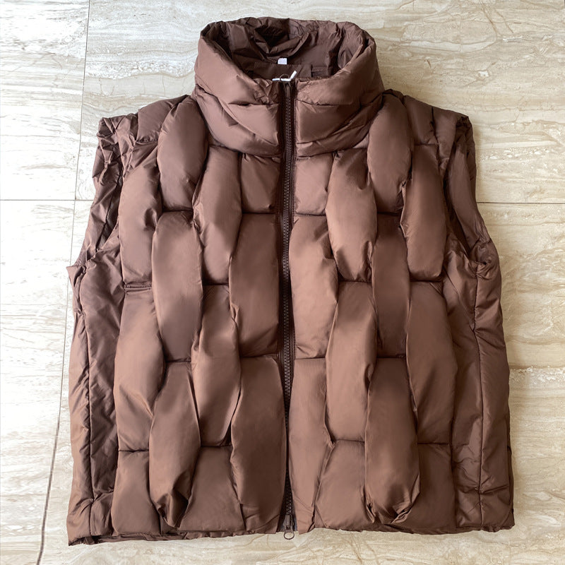 Fried Street Stand Collar Down Women’s Cotton Vest - Brown / S