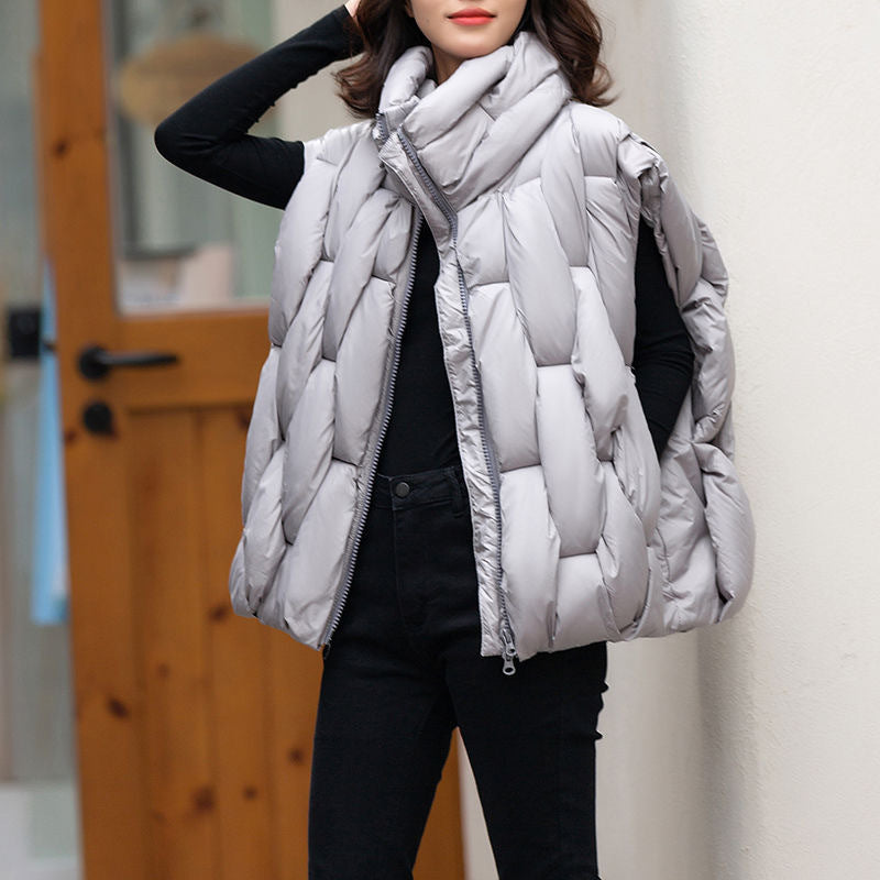 Fried Street Stand Collar Down Women’s Cotton Vest - Gray / S