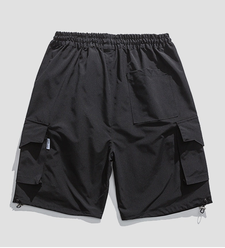 Summer Shorts Male Ins Tide Brand High Street Straight Pants Korean Loose Casual Pocket Overalls - Black / M