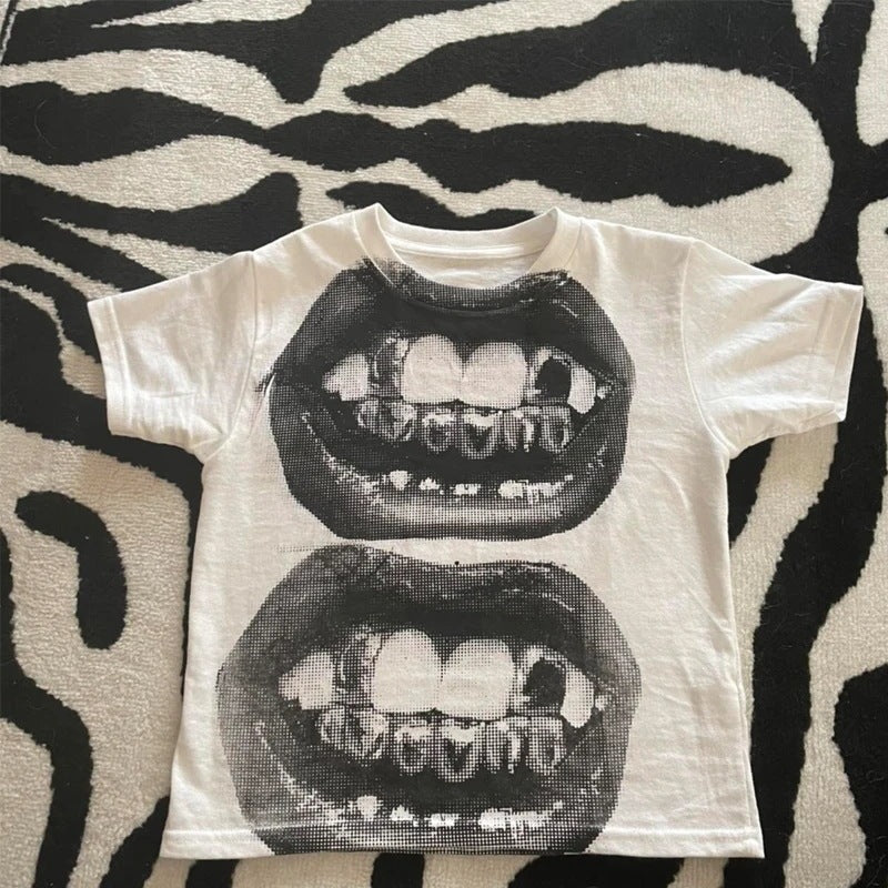 European And American Retro Printed Foreign Trade T-shirt Cute Solid Color - NVTX55886 01 / S