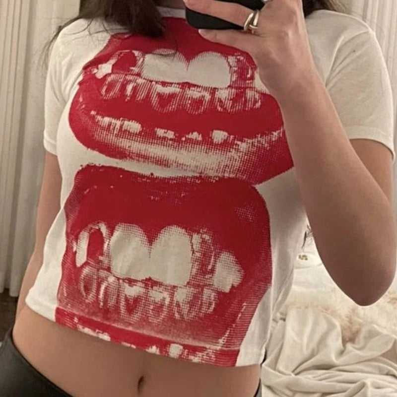European And American Retro Printed Foreign Trade T-shirt Cute Solid Color - NVTX55886 02 / S