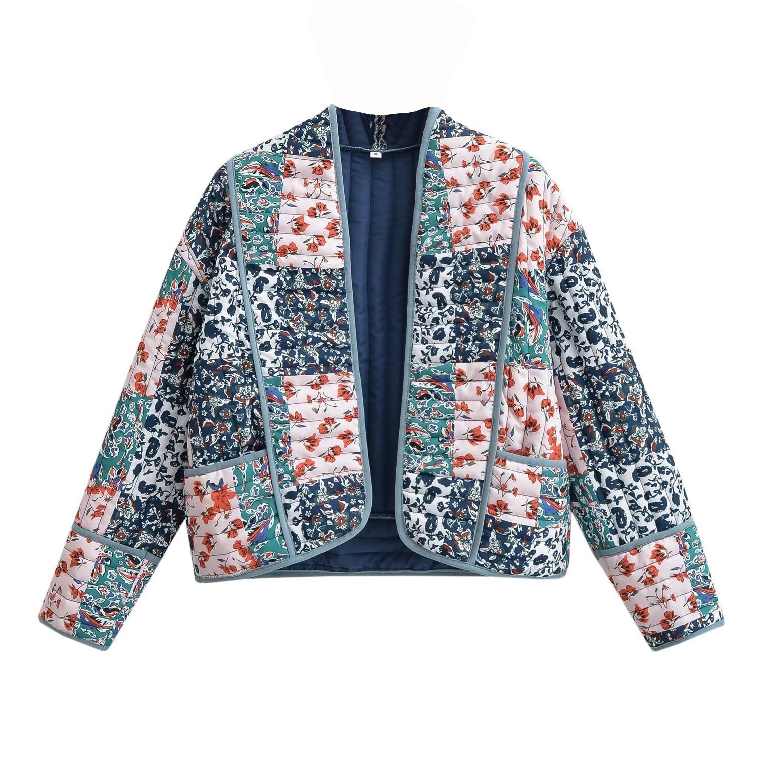 Women’s Fashionable Printed Loose Leisure Short Cotton-padded Coat - Blue / S