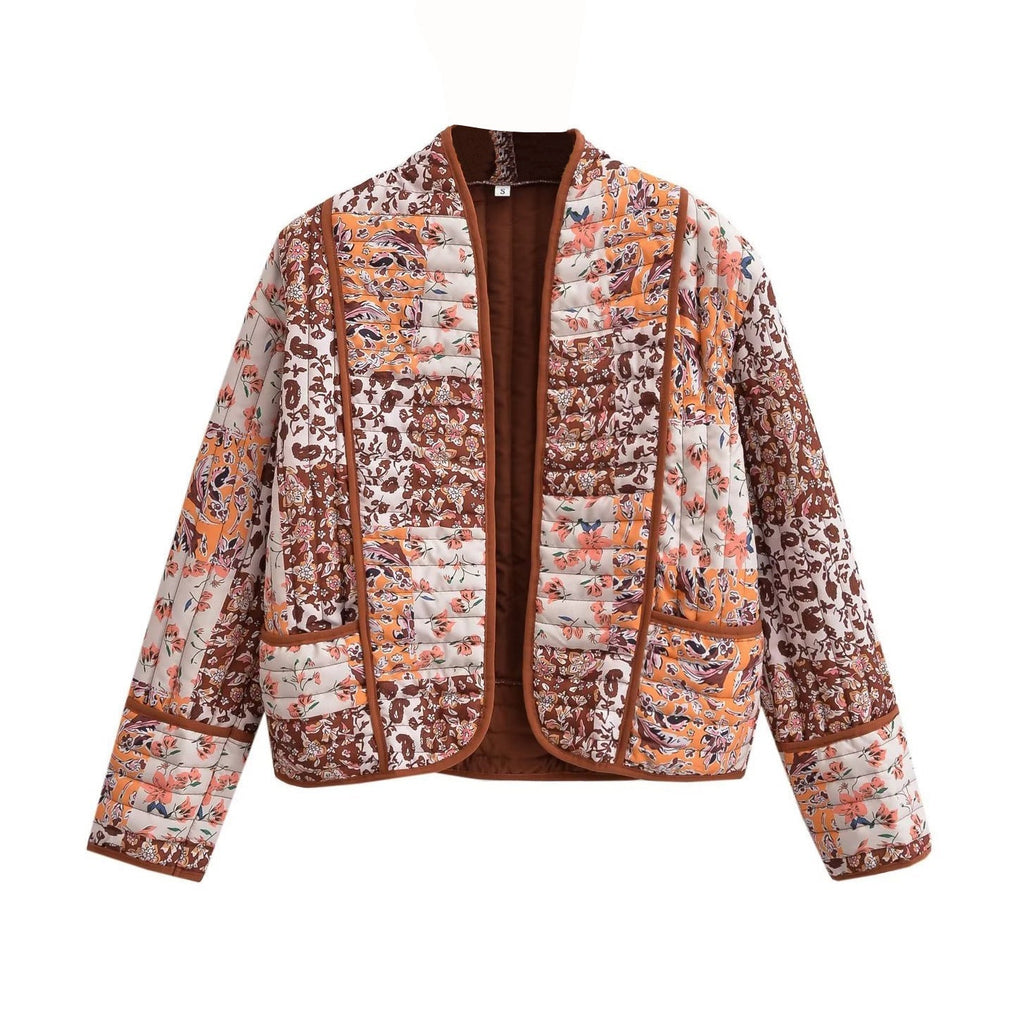 Women’s Fashionable Printed Loose Leisure Short Cotton-padded Coat - Light Brown / S