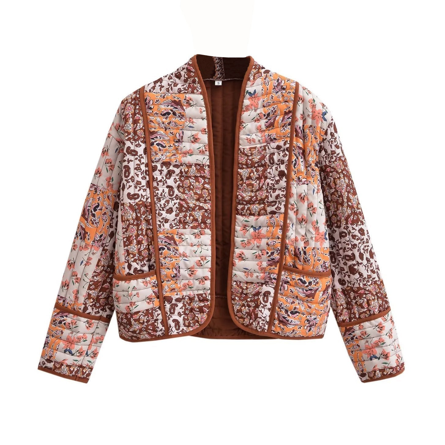 Women’s Fashionable Printed Loose Leisure Short Cotton-padded Coat - Light Brown / S