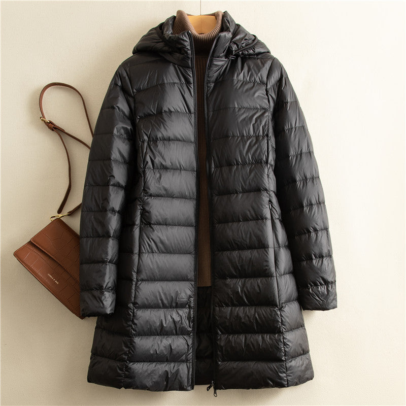Detachable Hat Light Thin Down Jacket Women - Black / M