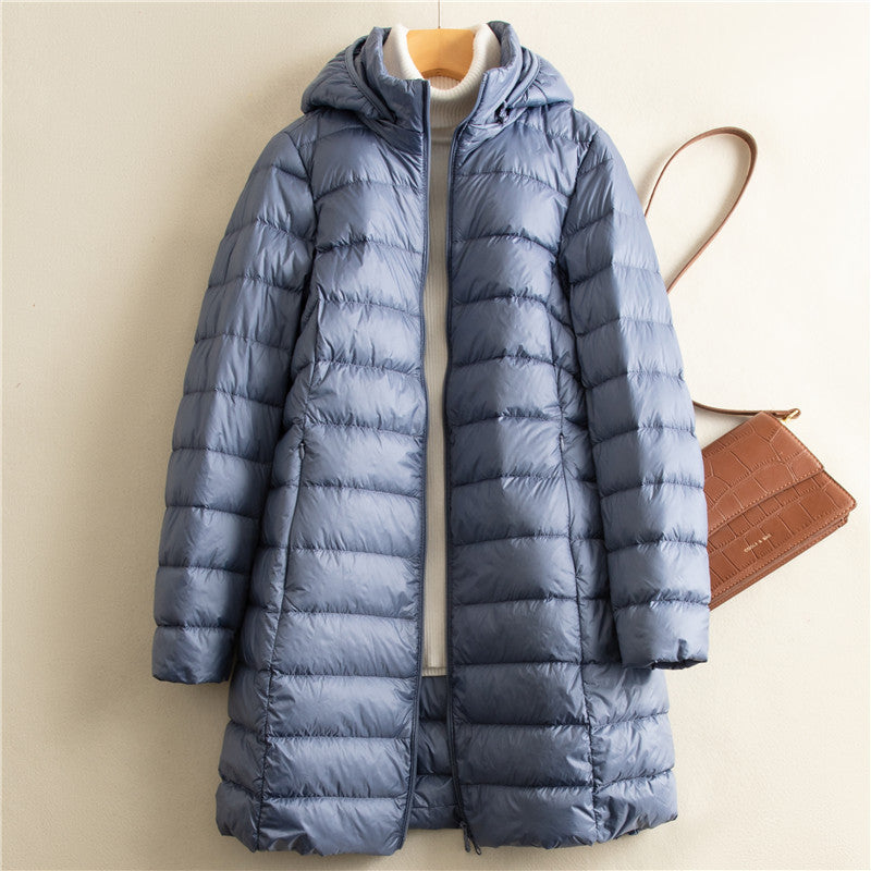 Detachable Hat Light Thin Down Jacket Women - Haze Blue / M