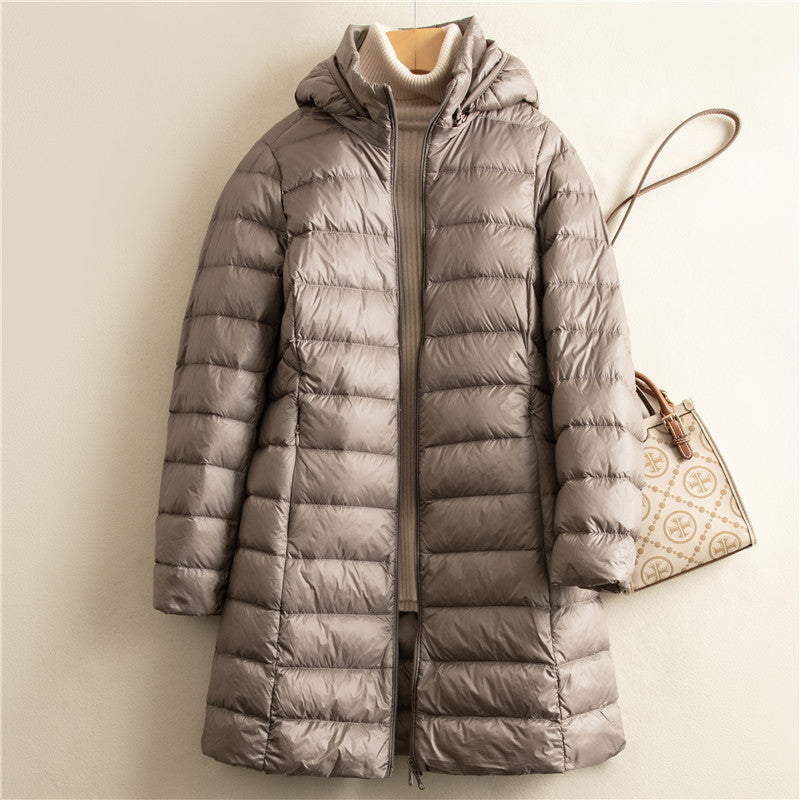 Detachable Hat Light Thin Down Jacket Women - Khaki / M