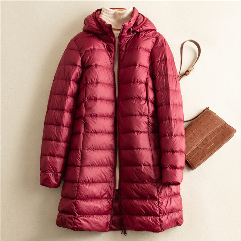 Detachable Hat Light Thin Down Jacket Women - Wine Red / M