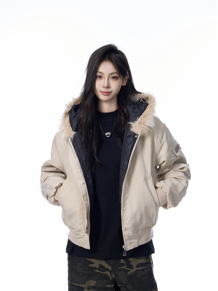 Solid Color Simple Fur Collar Jacket Women’s Retro Casual Thickening Short All-match Coat