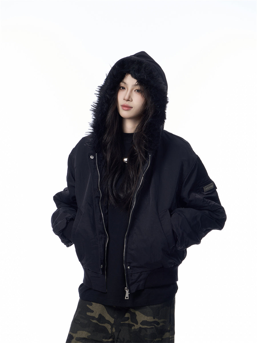 Solid Color Simple Fur Collar Jacket Women’s Retro Casual Thickening Short All-match Coat