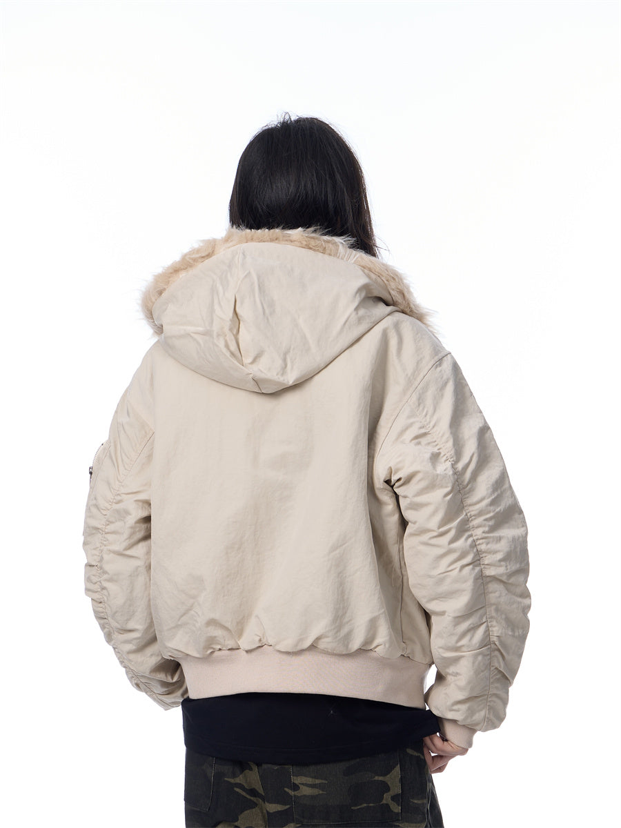 Solid Color Simple Fur Collar Jacket Women’s Retro Casual Thickening Short All-match Coat