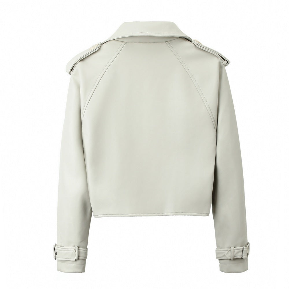 Women’s Solid Color Casual Loose Fit Leather Jacket